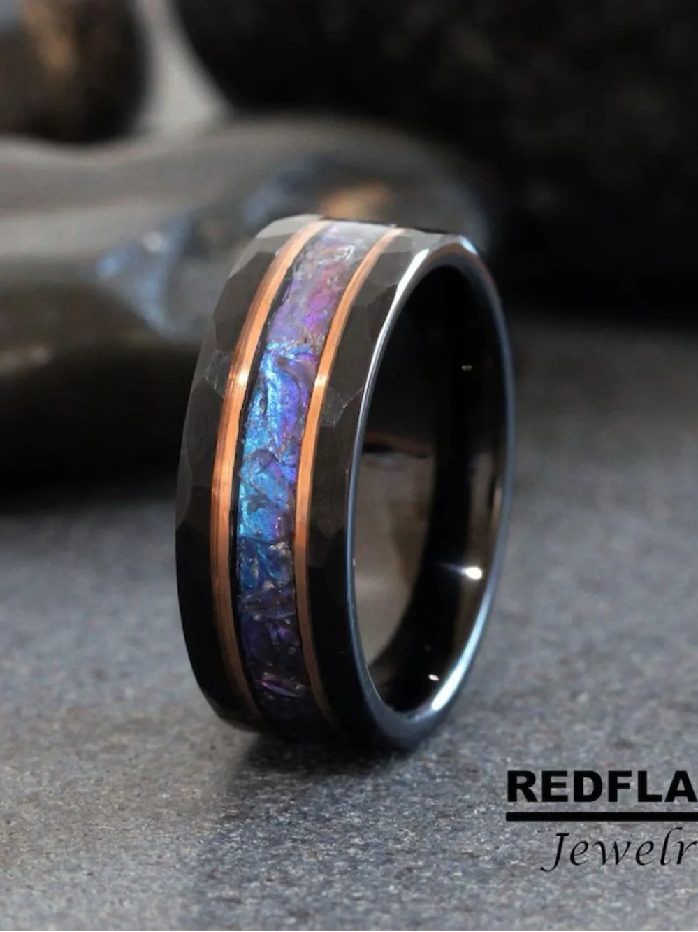 Men’s Tungsten Alexandrite Ring With Rose Gold Trim Size 10
